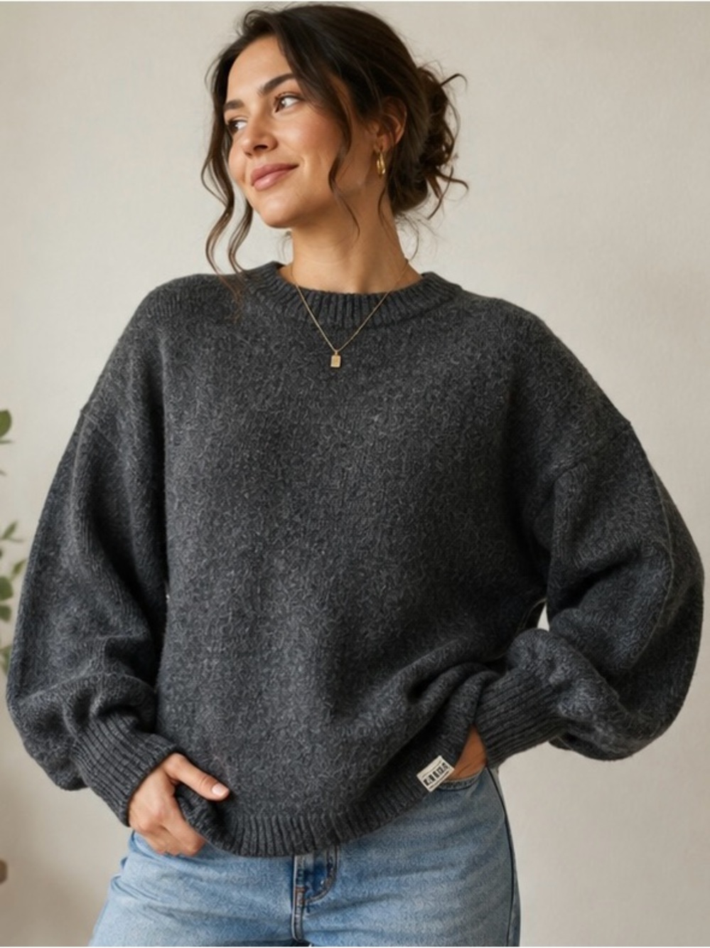 Komodo 100% Wool Gray Puff Balloon Sleeve Sweater Size 1 Made in Nepal EUC